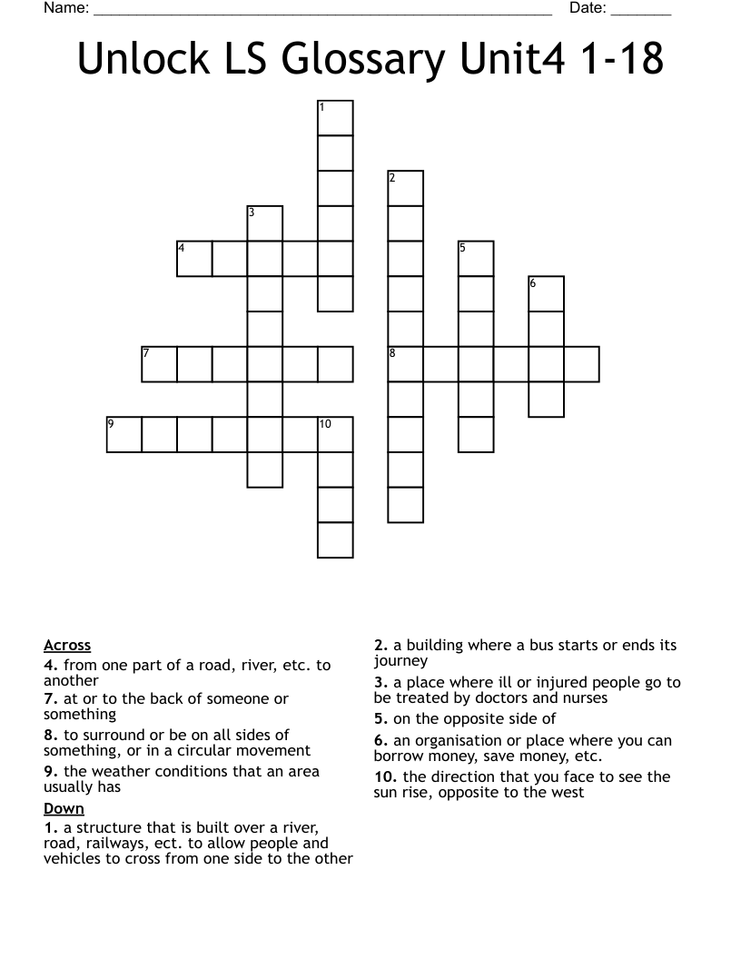 Unlock LS Glossary Unit4 1-18 Crossword