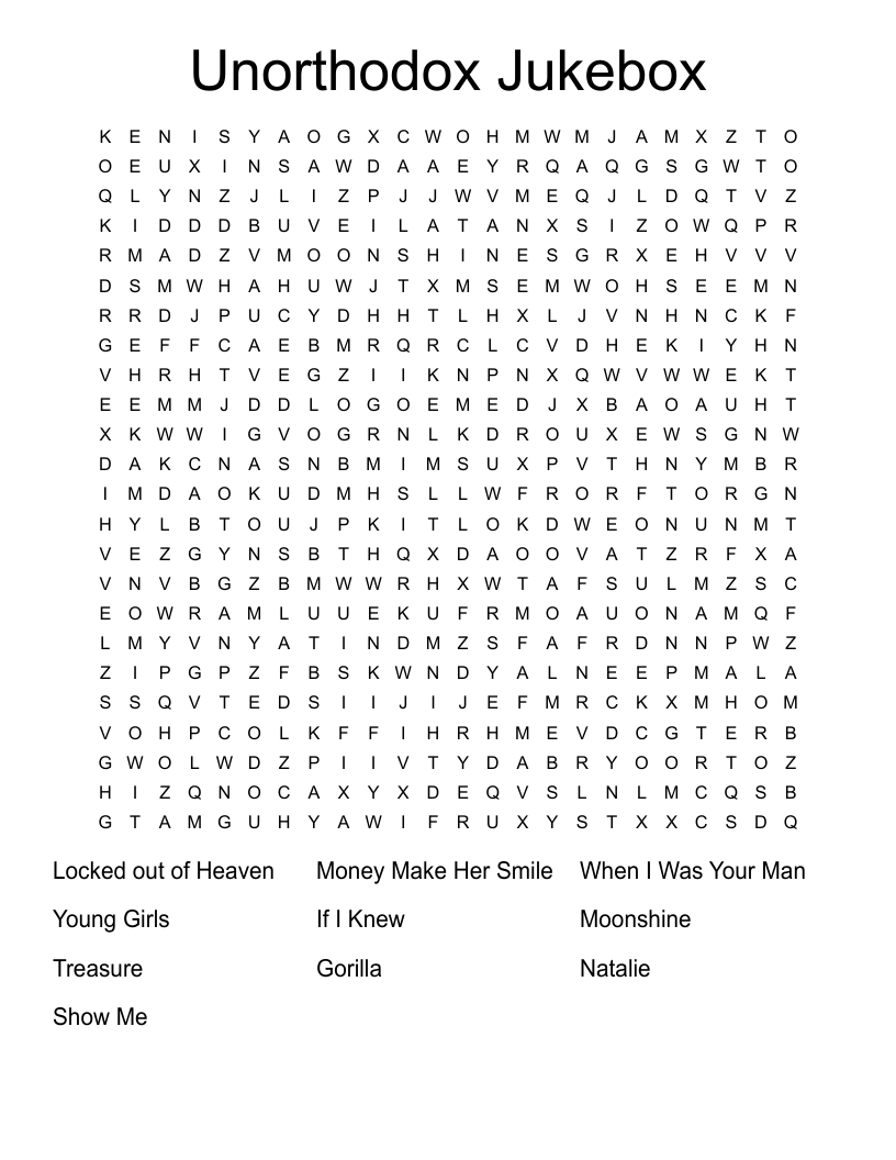 Unorthodox Jukebox  Word Search