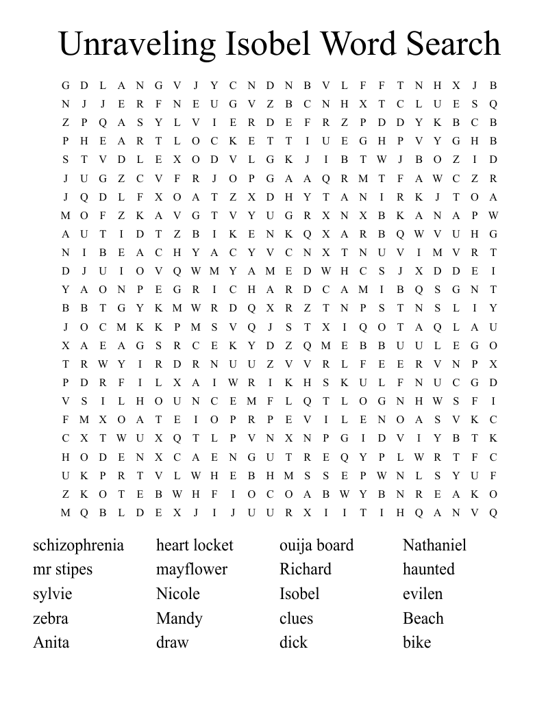 Unraveling Isobel Word Search