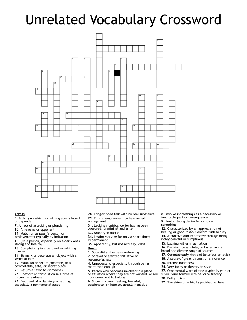 Unrelated Vocabulary Crossword