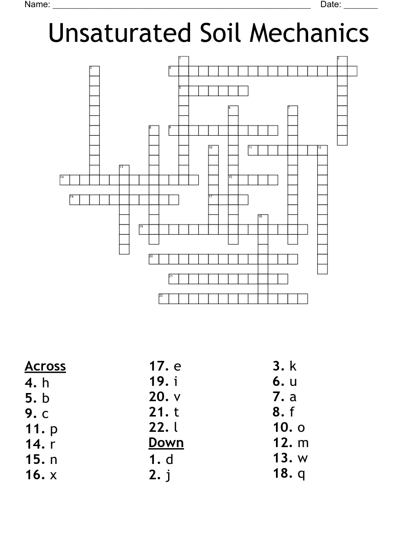 Unsaturated Soil Mechanics Crossword