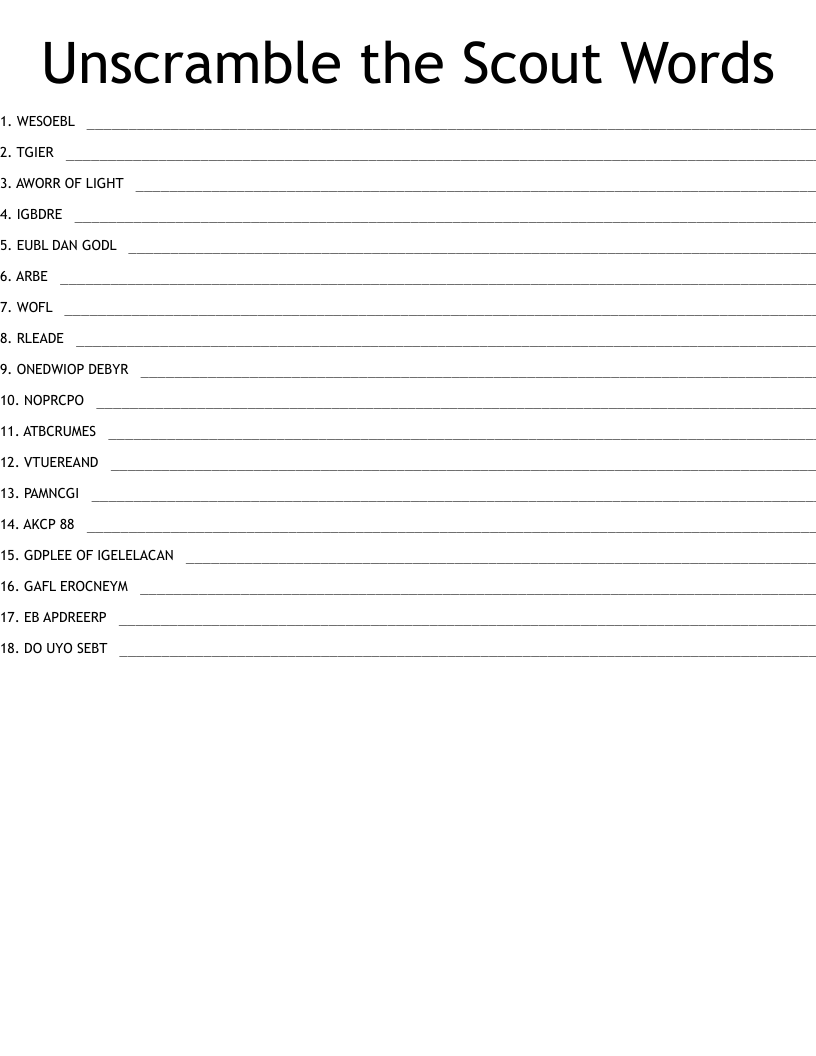 Unscramble the Scout Words