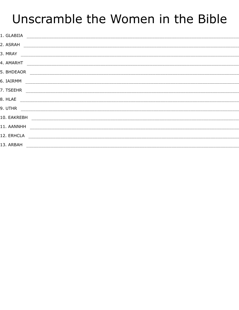 Unscramble the Women in the Bible