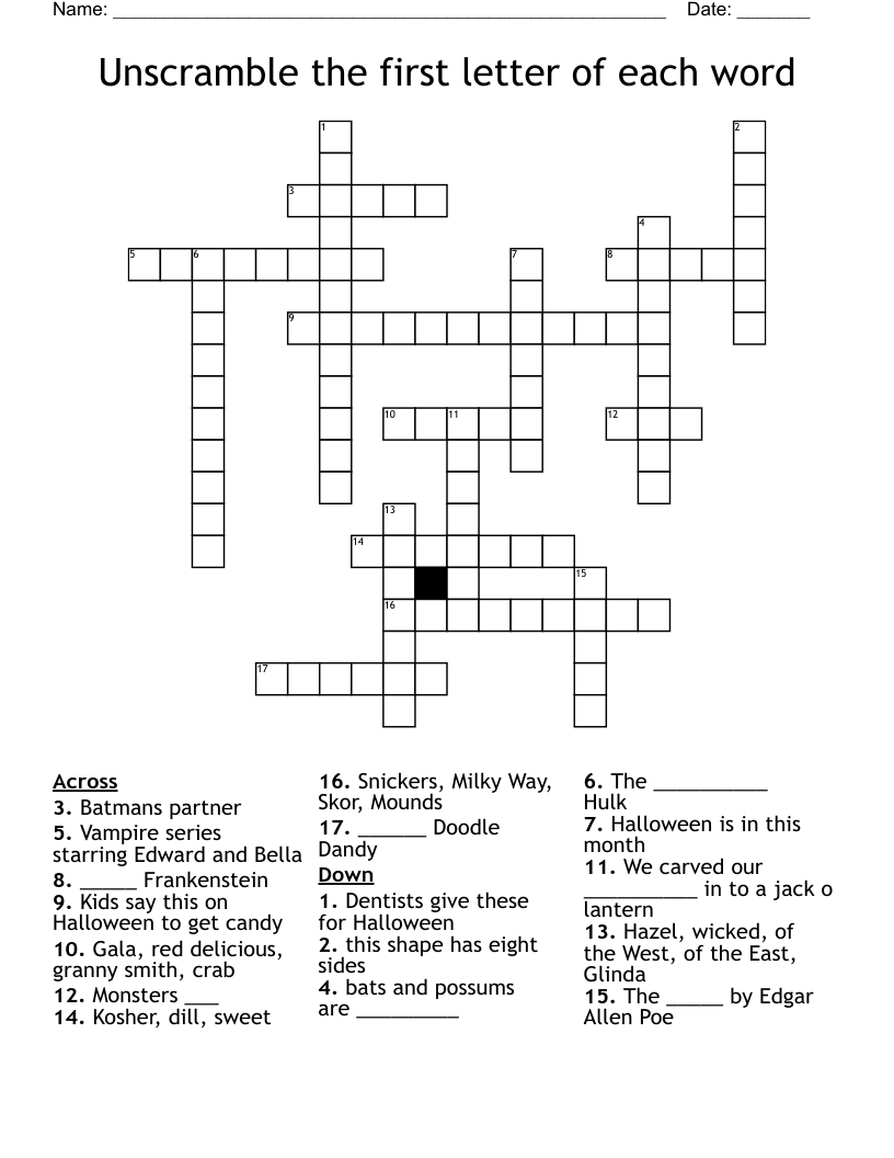 Unscramble the first letter of each word  Crossword