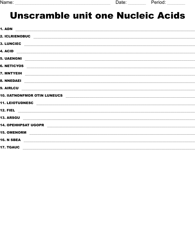 Unscramble unit one Nucleic Acids