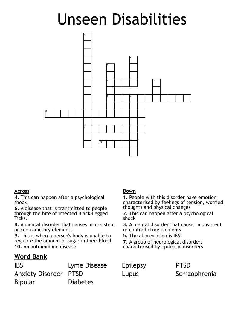 Unseen Disabilities Crossword