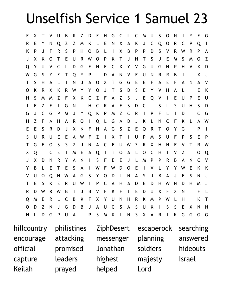 Unselfish Service 1 Samuel  23 Word Search