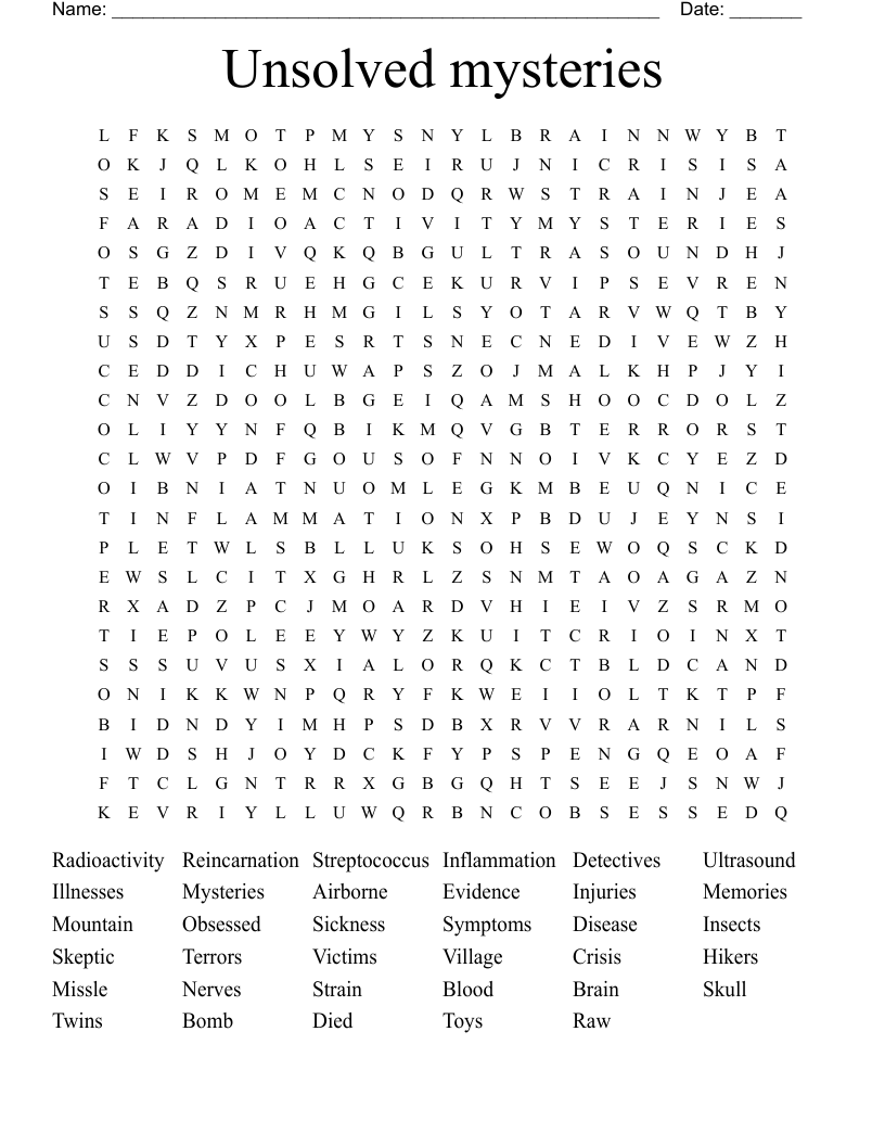 Unsolved mysteries  Word Search