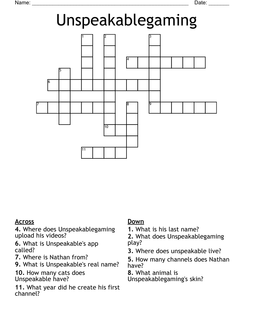 Unspeakablegaming Crossword