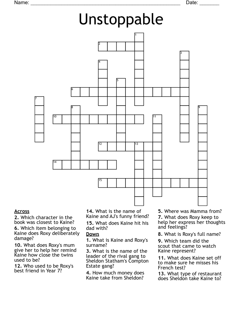 Unstoppable Crossword
