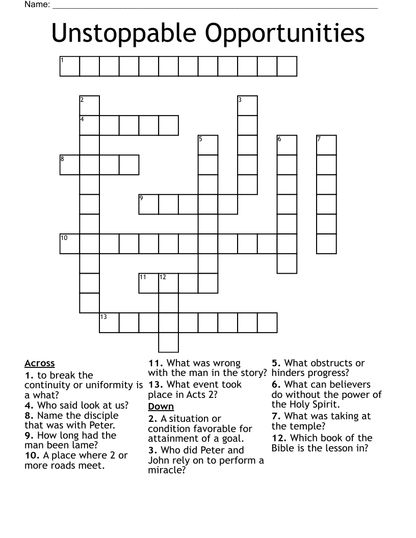 Unstoppable Opportunities Crossword