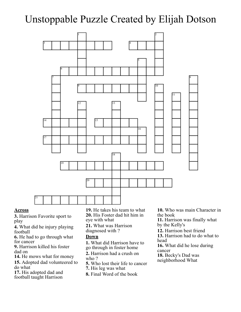 Unstoppable Puzzle Created by Elijah Dotson Crossword