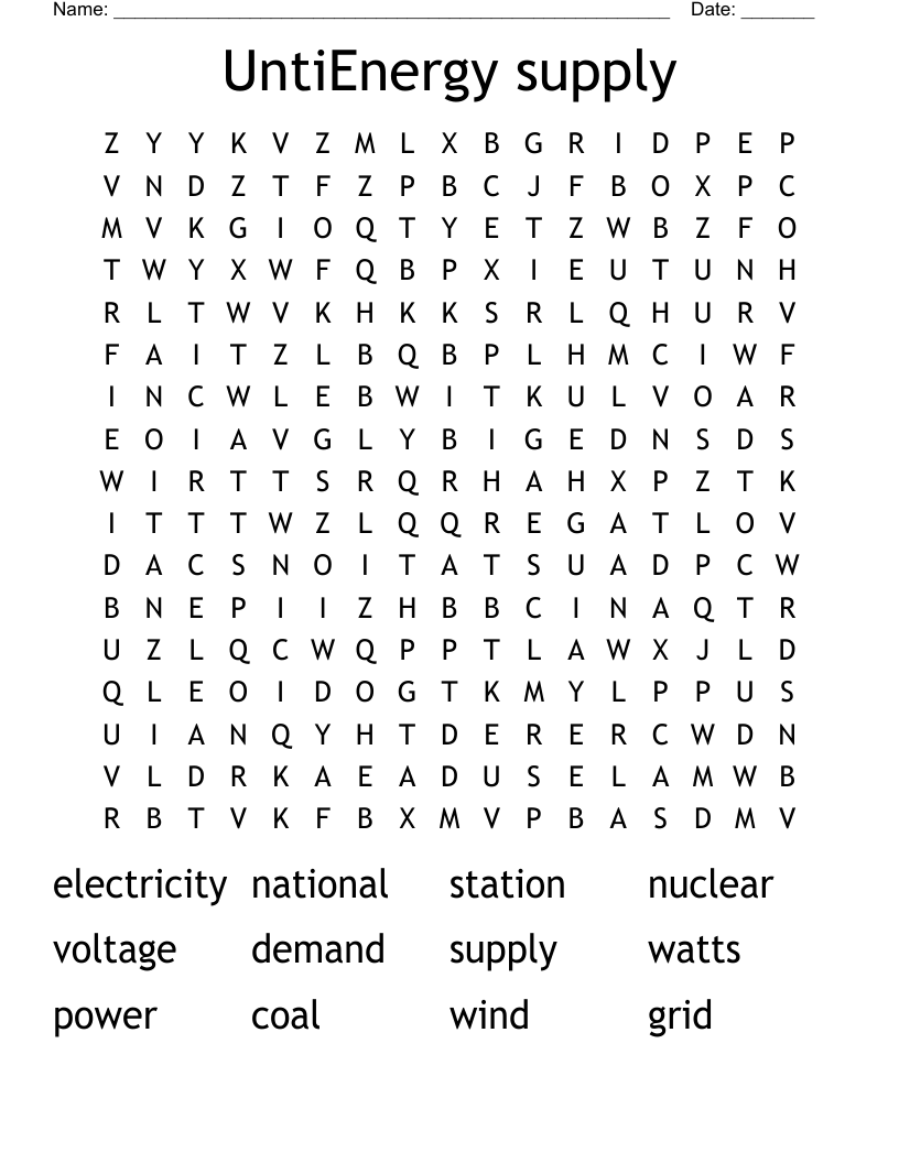 UntiEnergy supply  Word Search