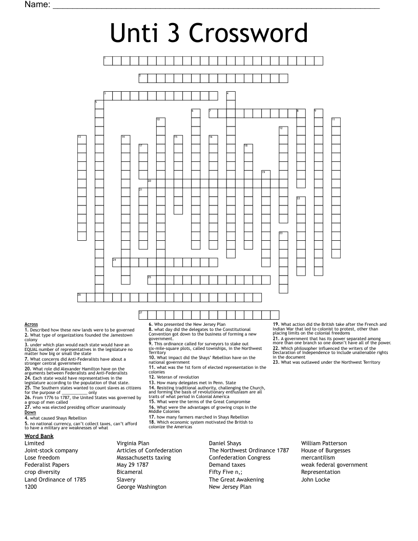 Unti 3 Crossword