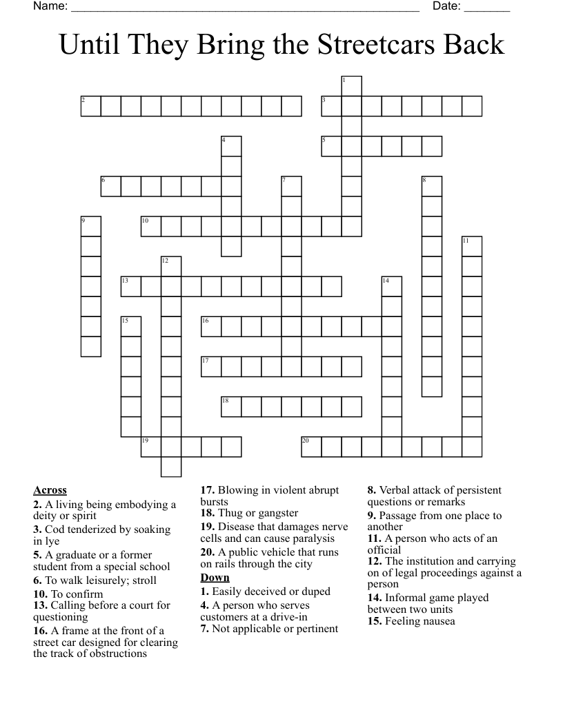 Until They Bring the Streetcars Back Crossword