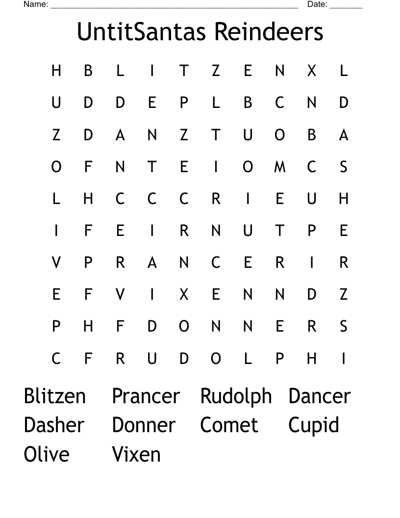 UntitSantas Reindeers Word Search