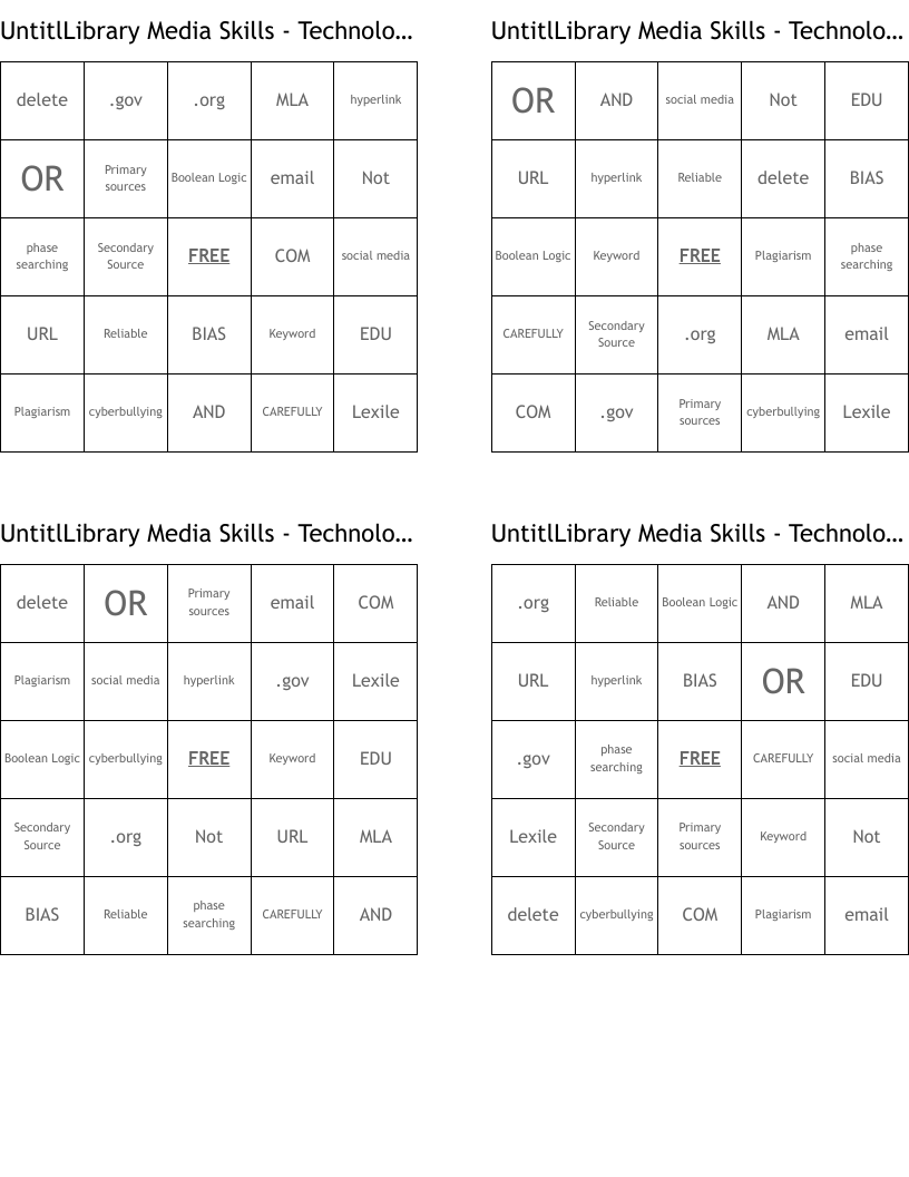 UntitlLibrary Media Skills - Technology Bingo Cards