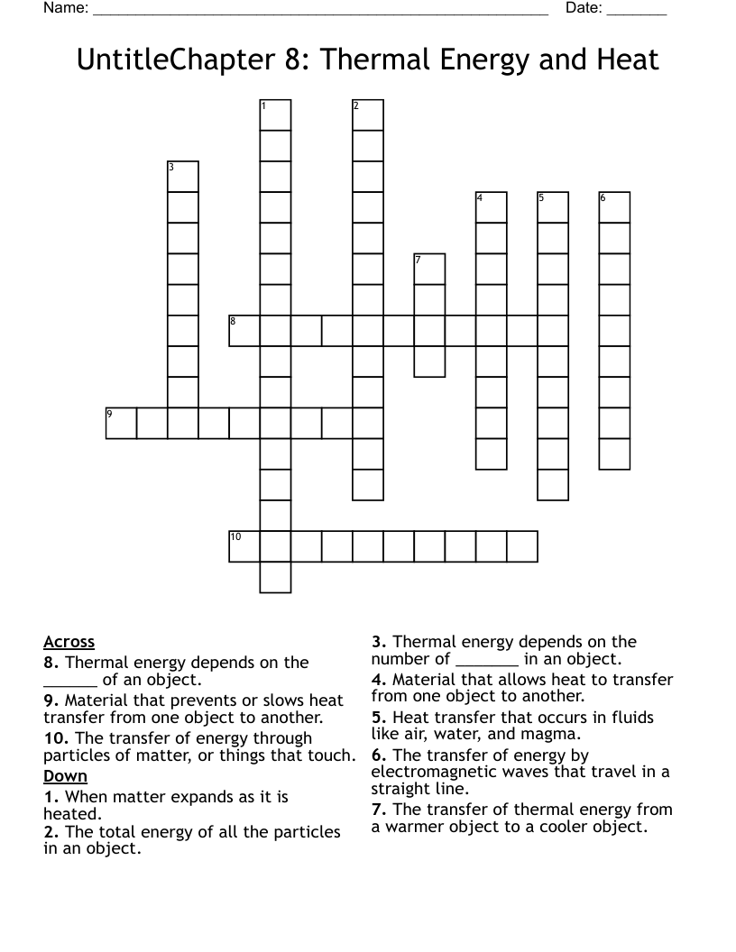 UntitleChapter 8: Thermal Energy and Heat Crossword