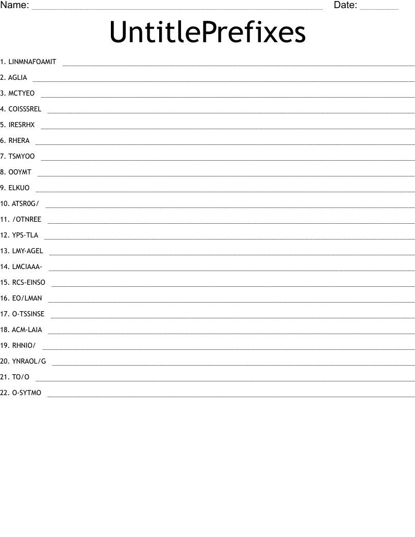 UntitlePrefixes Word Scramble