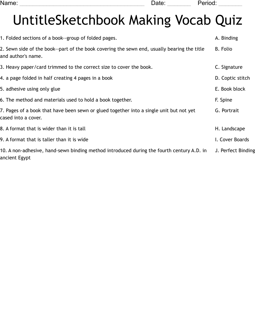 UntitleSketchbook Making Vocab Quiz Worksheet