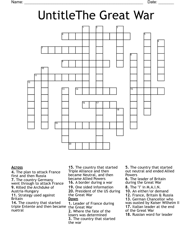 UntitleThe Great War Crossword