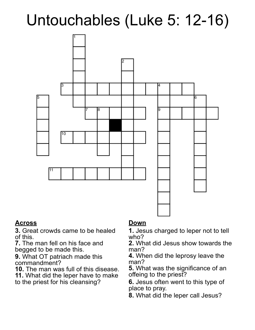 Untouchables (Luke 5: 12-16) Crossword