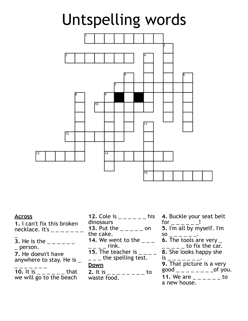 Untspelling words Crossword