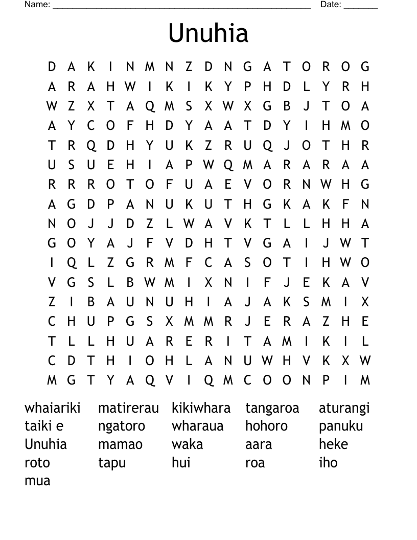 Unuhia Word Search