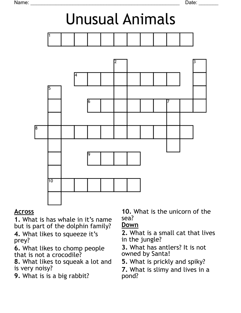 Unusual Animals Crossword