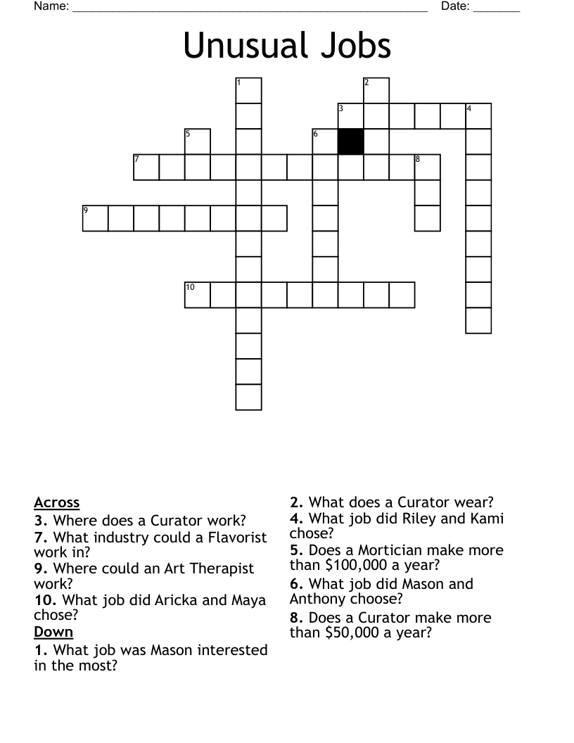 Unusual Jobs Crossword