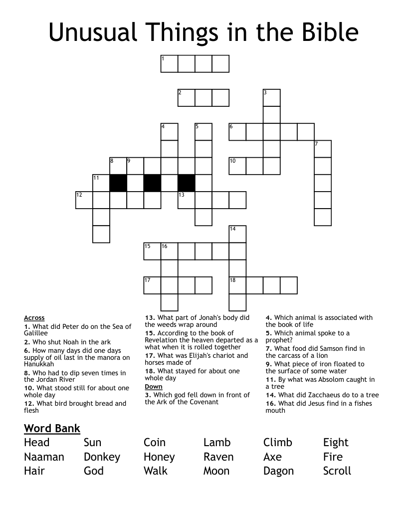 Unusual Things in the Bible Crossword