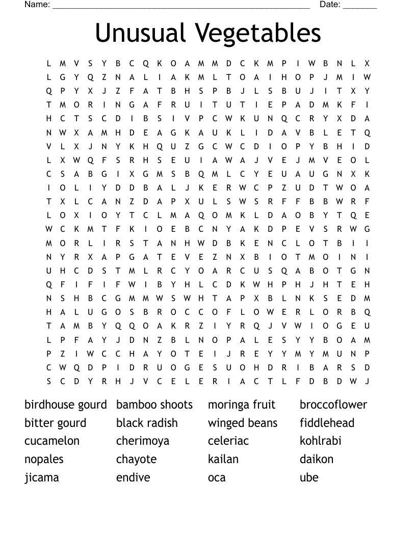 Unusual Vegetables Word Search