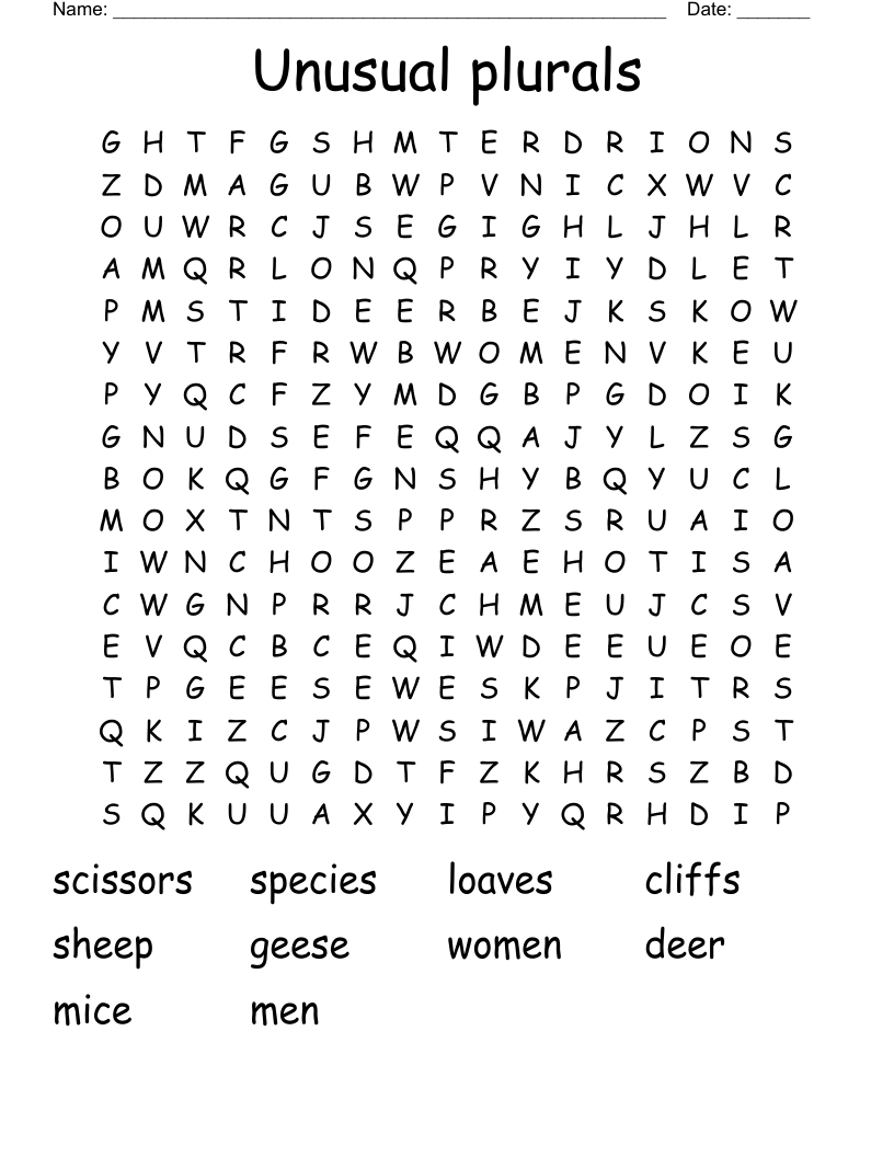 Unusual plurals Word Search