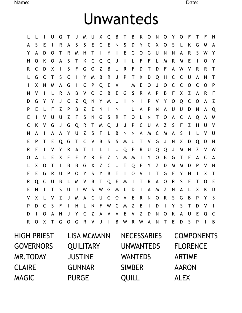Unwanteds Word Search