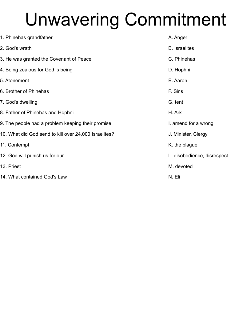 Unwavering Commitment  Worksheet