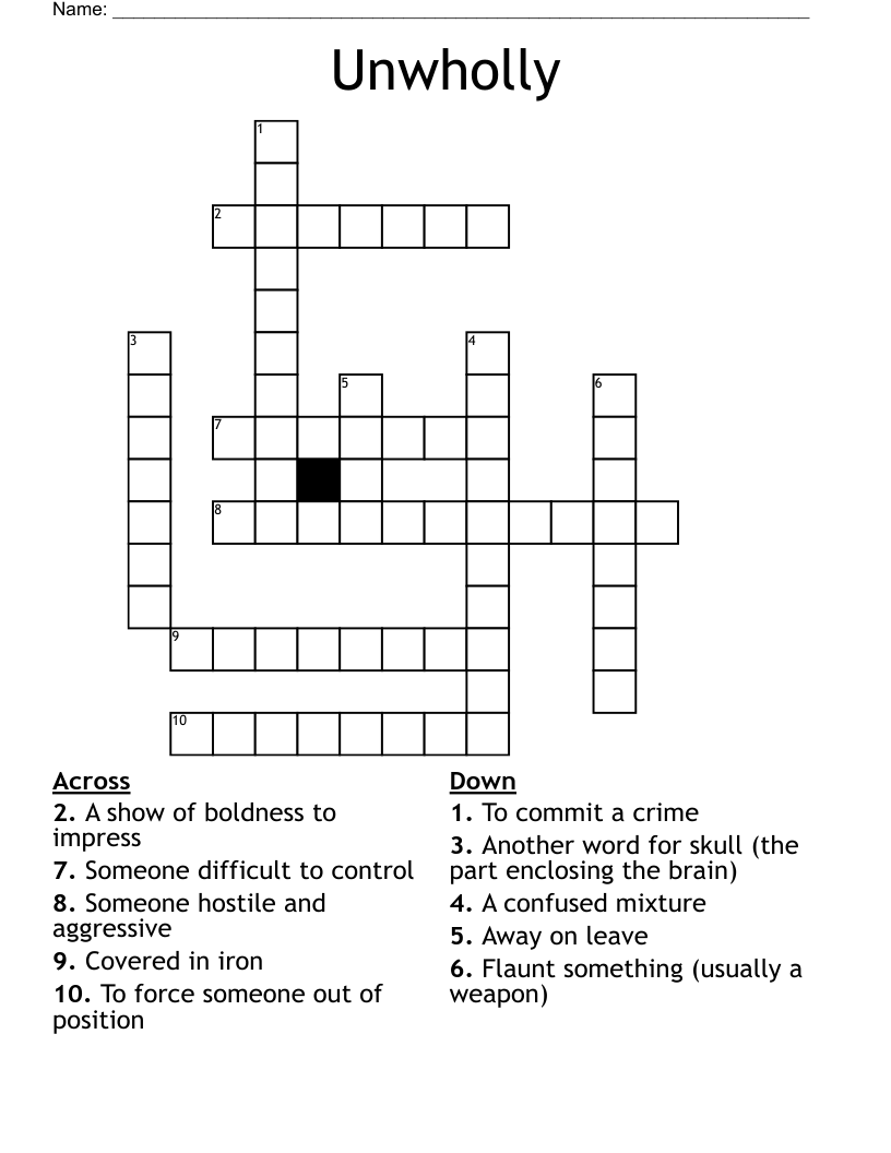 Unwholly Crossword