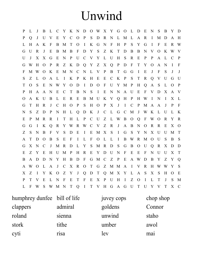 Unwind Word Search