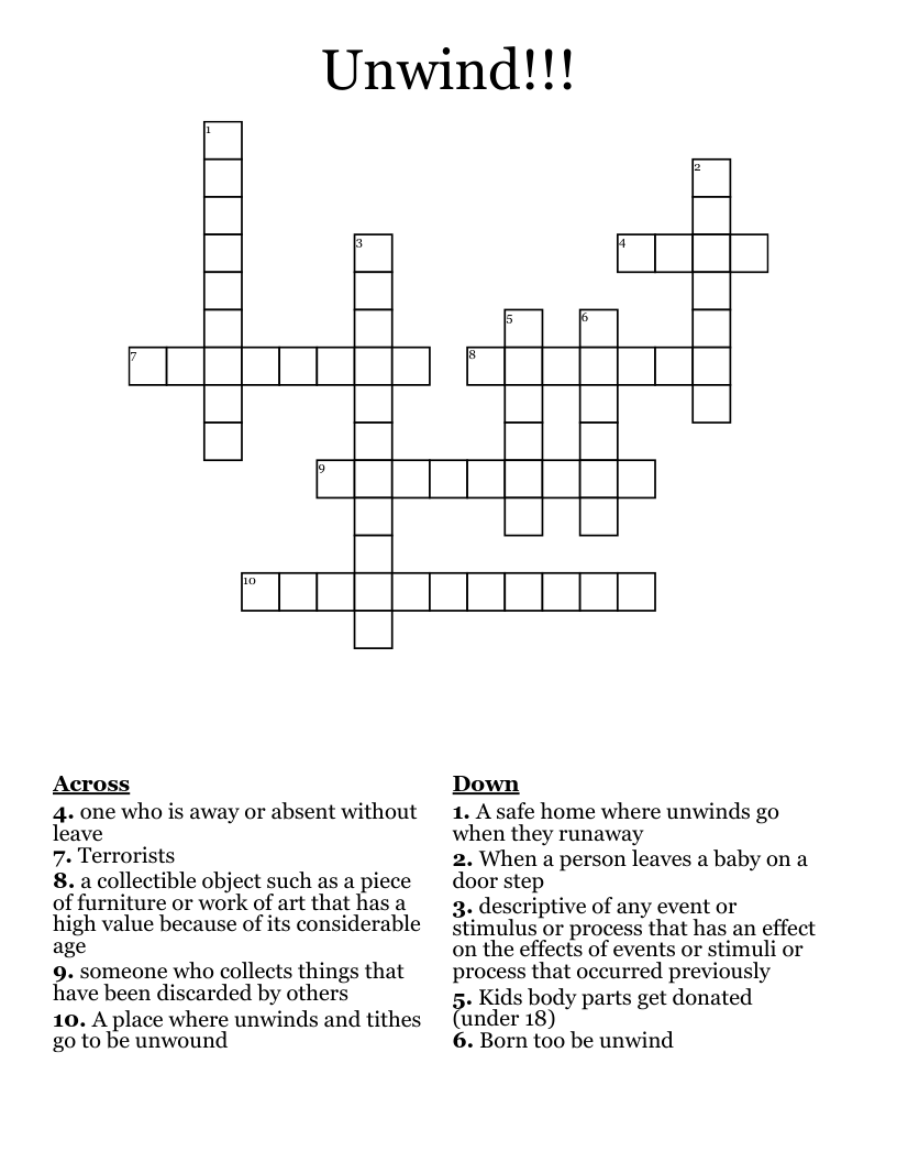 Unwind!!! Crossword