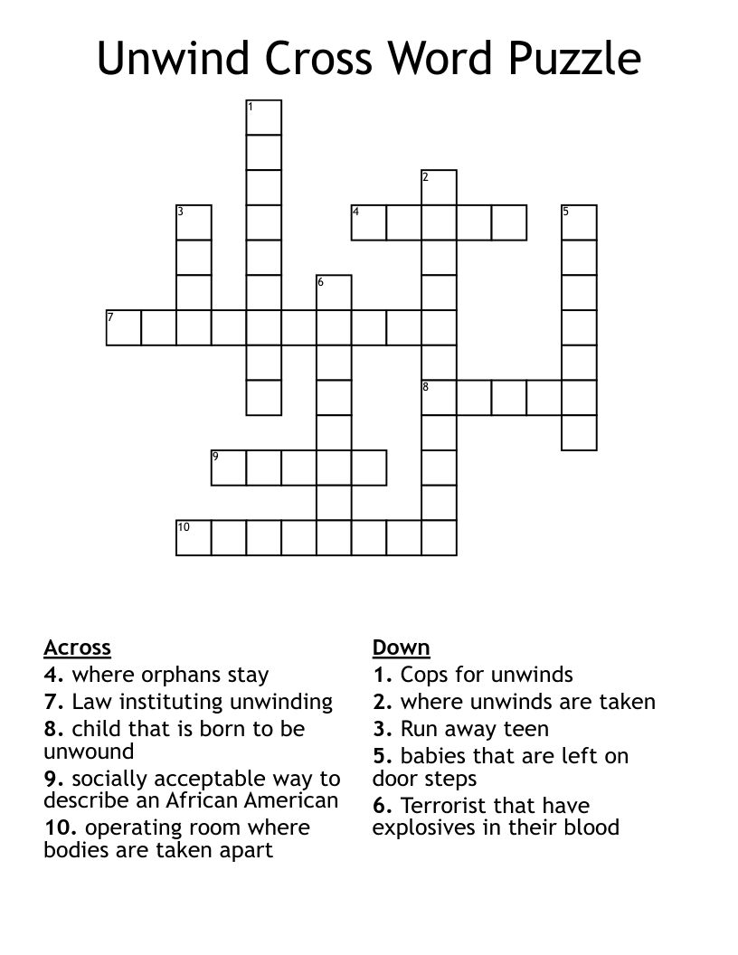 Unwind Cross Word Puzzle