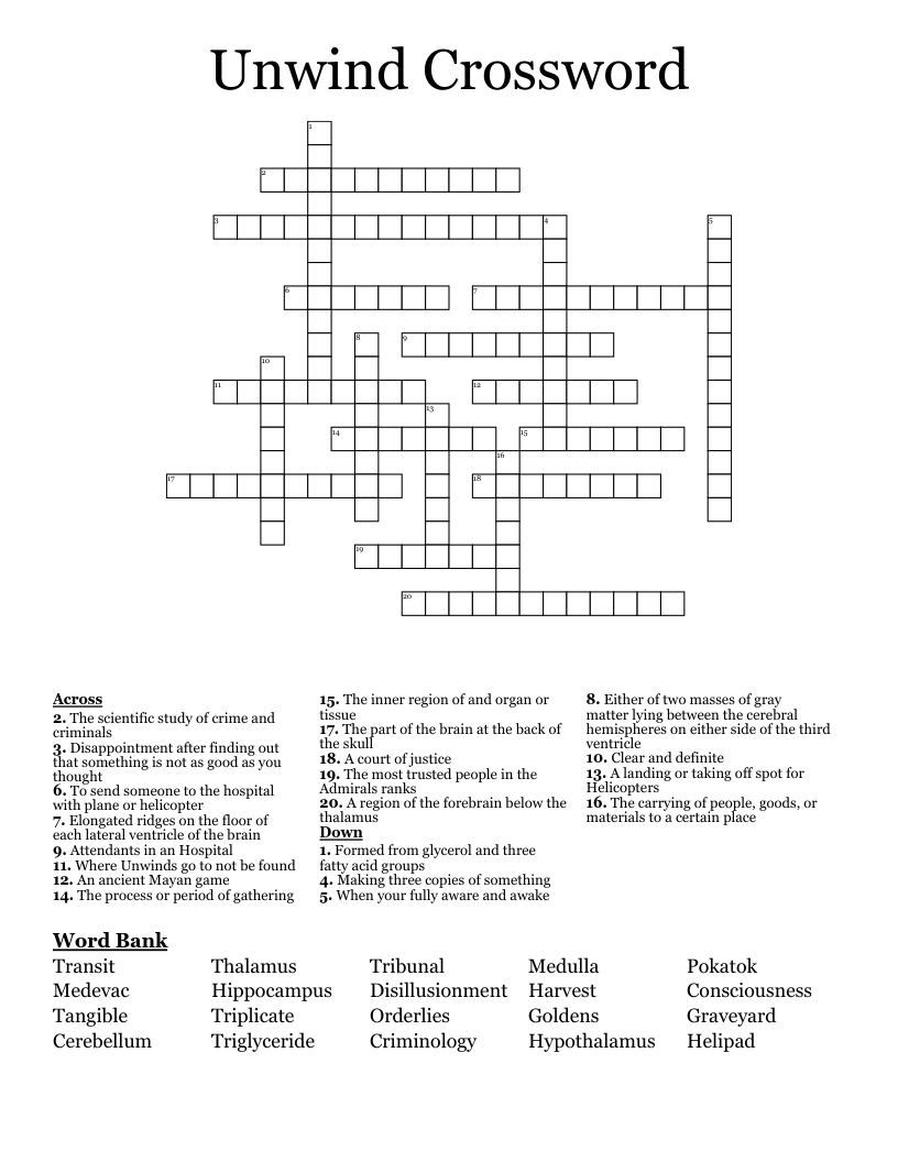 Unwind Crossword