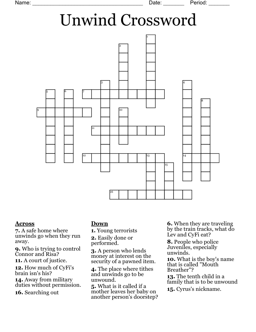 Unwind Crossword