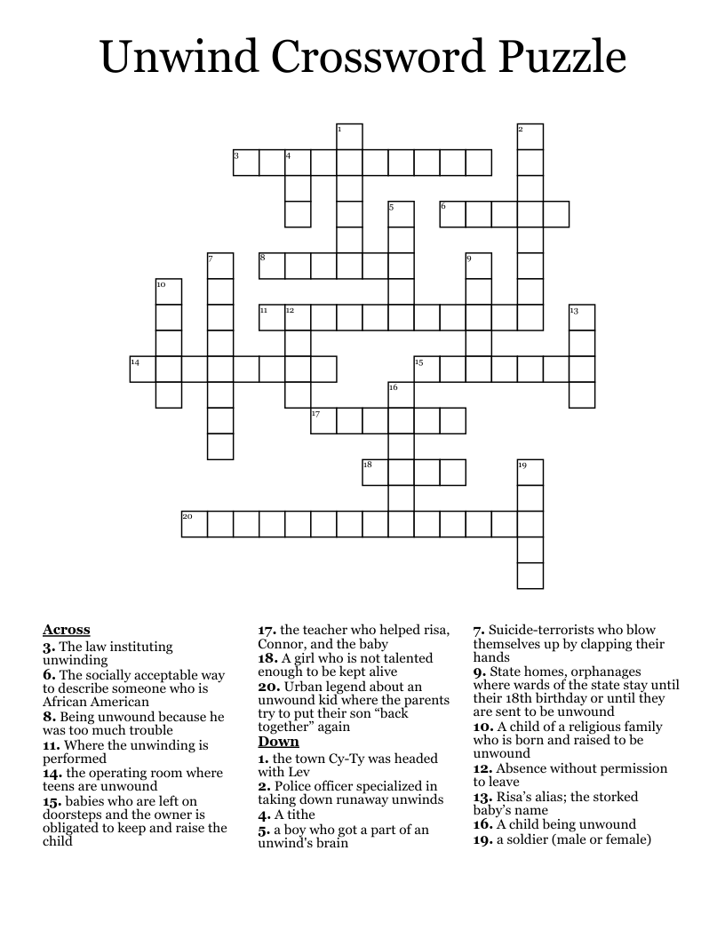 Unwind Crossword Puzzle