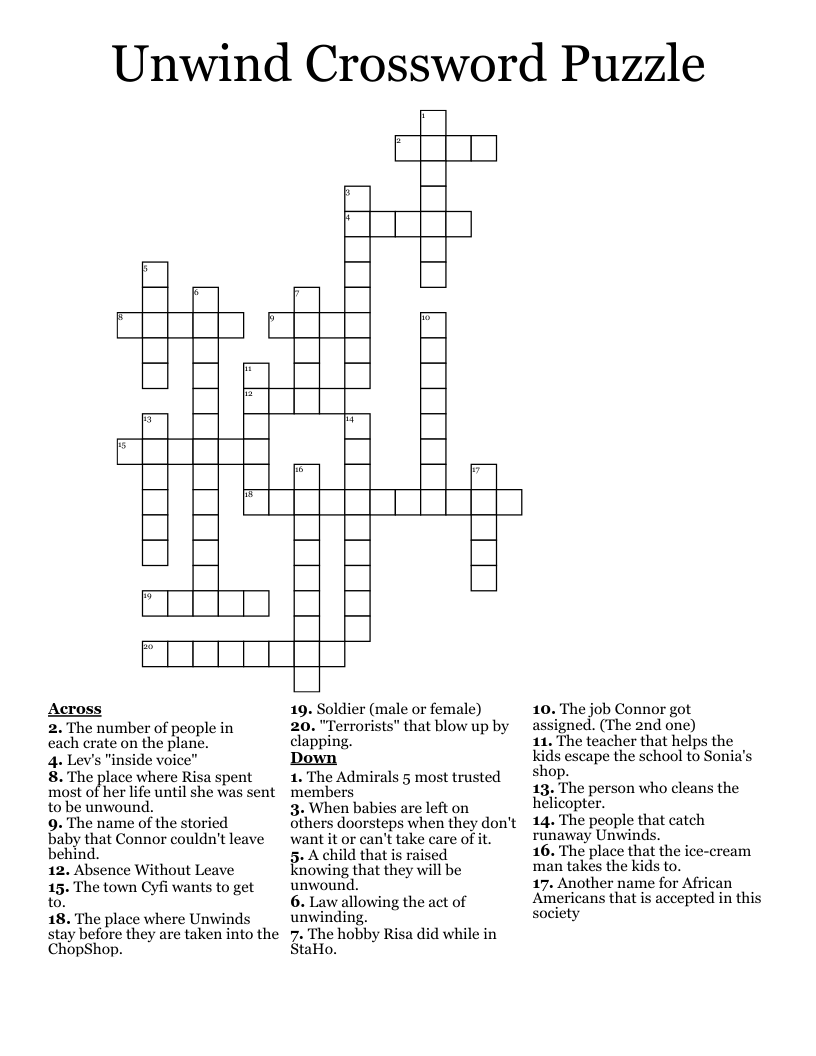 Unwind Crossword Puzzle