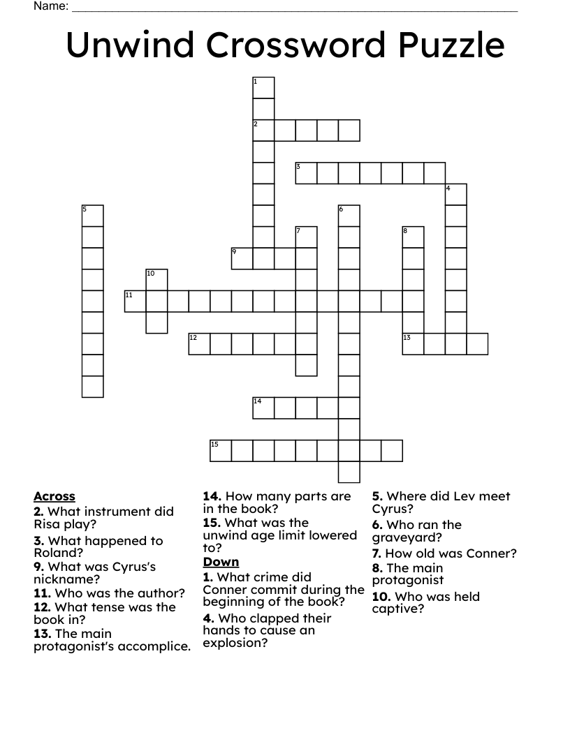 Unwind Crossword Puzzle