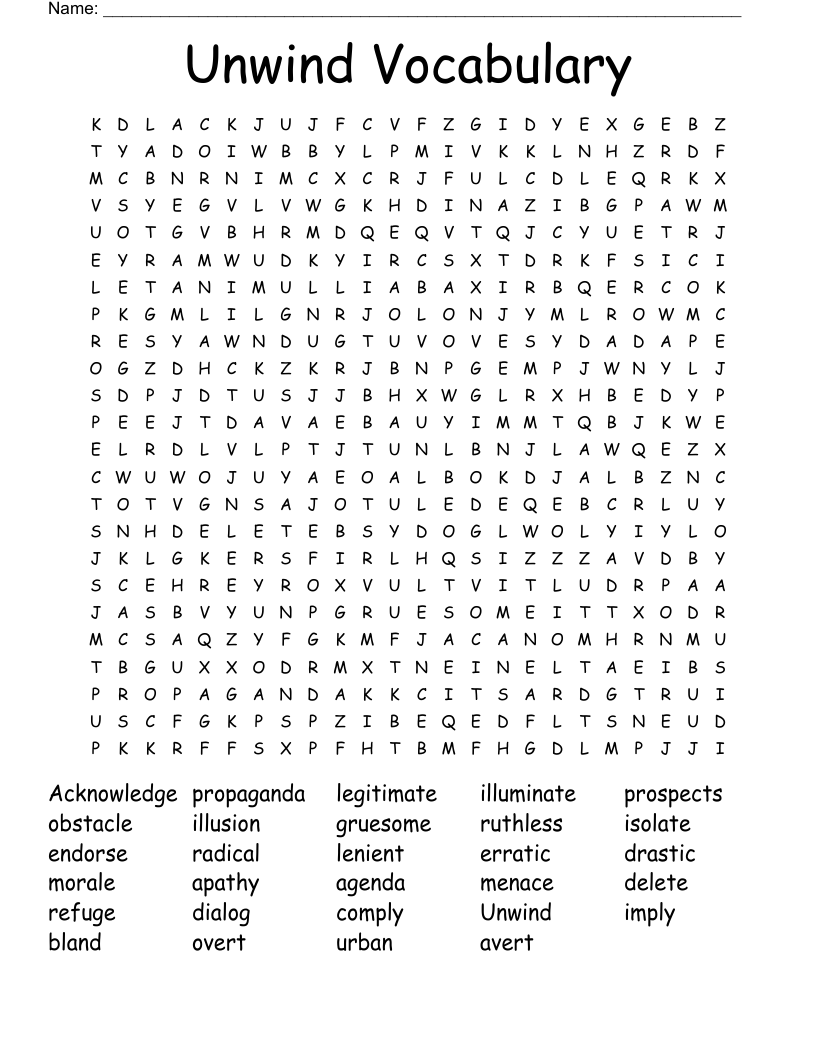 Unwind Vocabulary Word Search