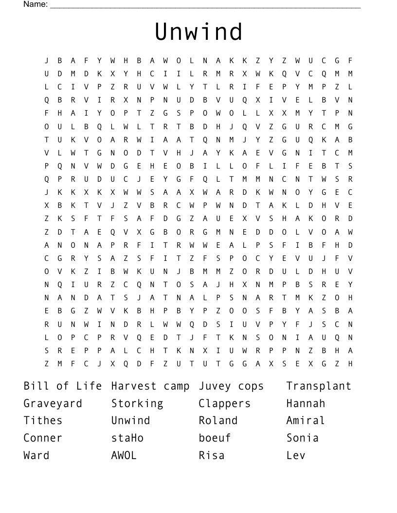 Unwind  Word Search