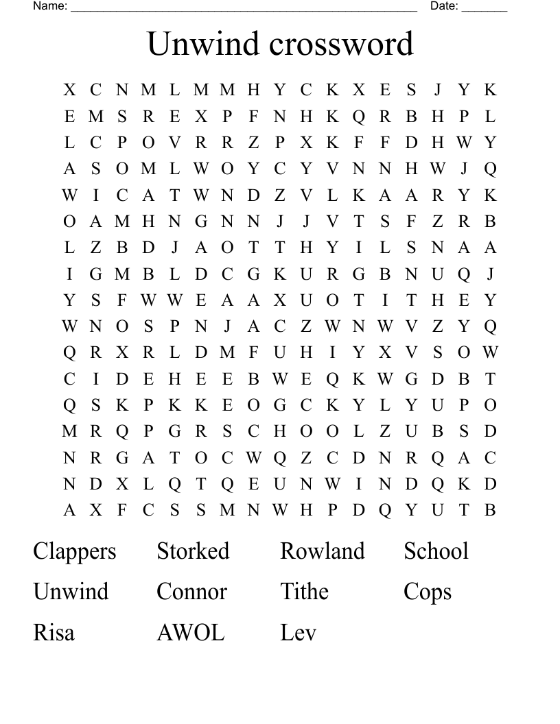 Unwind crossword Word Search