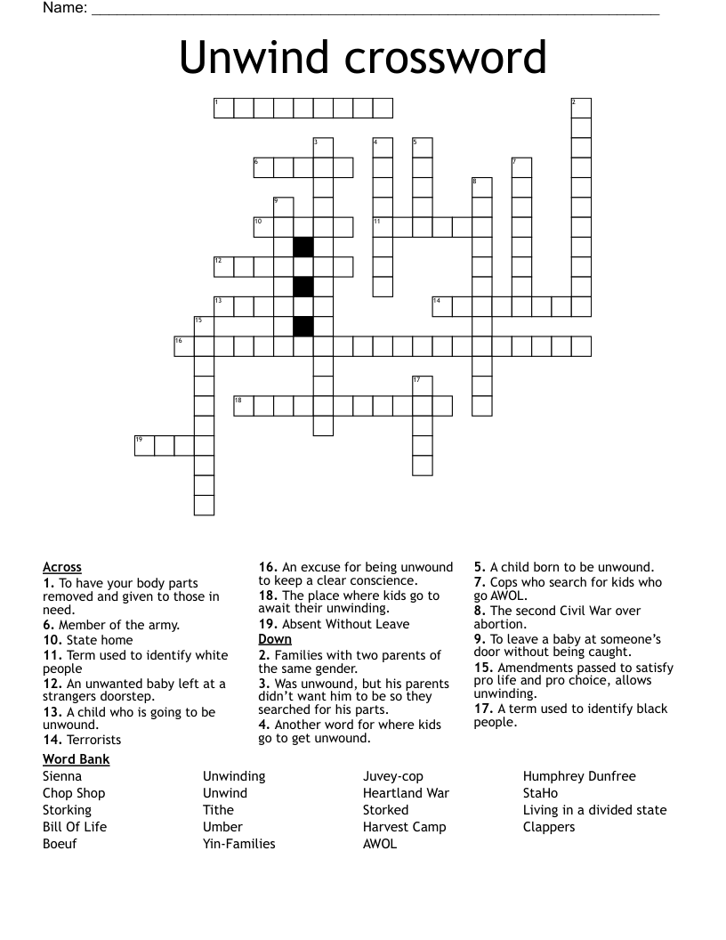 Unwind crossword 