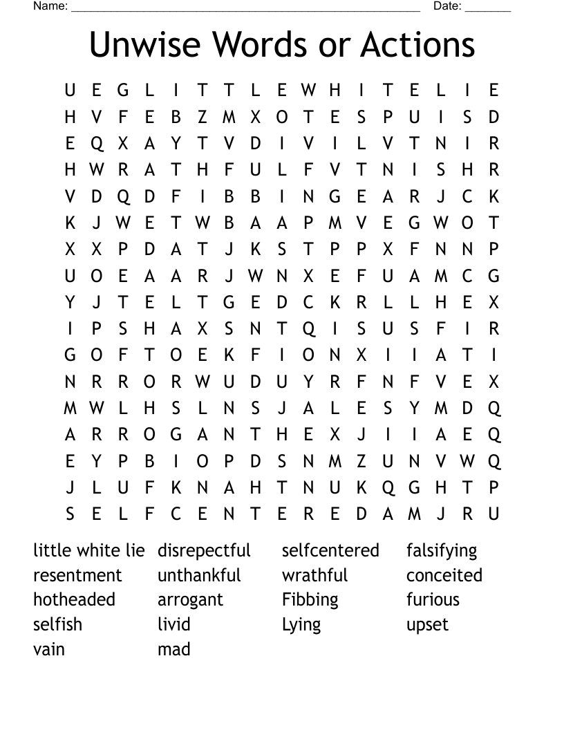 Unwise Words or Actions Word Search