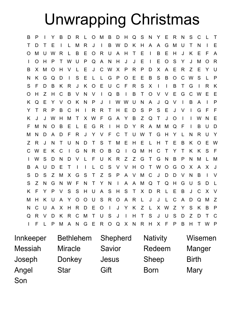 Unwrapping Christmas Word Search